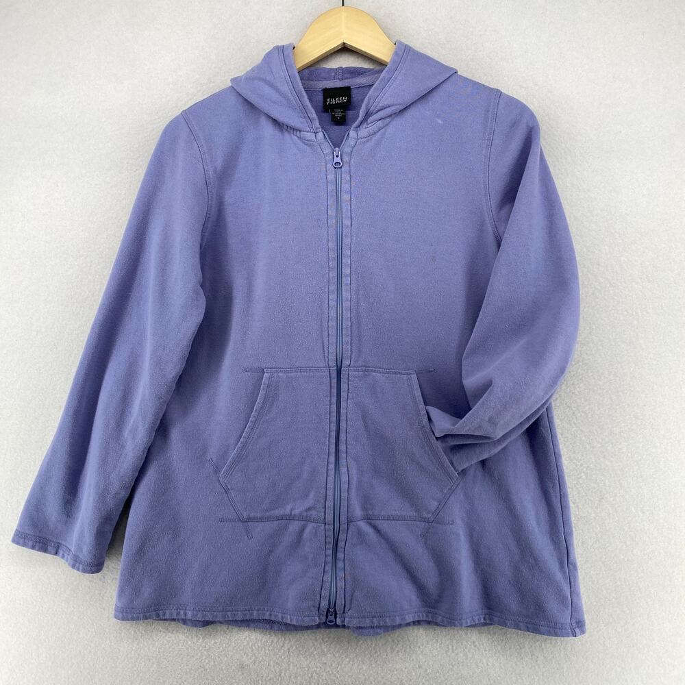 EILEEN FISHER Hoodie S Organic Cotton French Terry Sweatshirt 2 Way Zip Purple